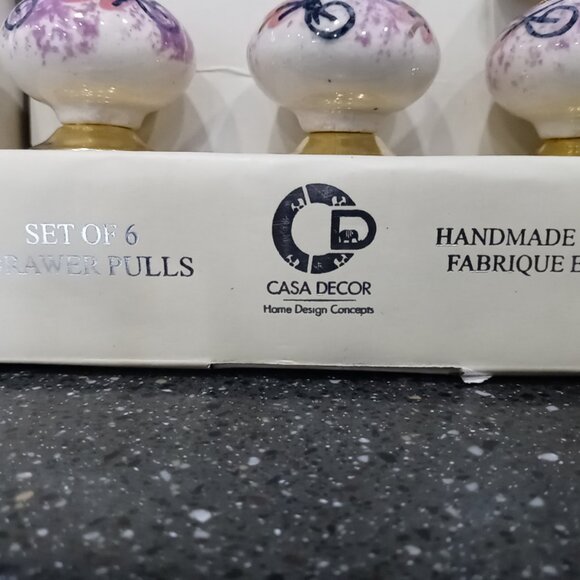 Casa Decor Premium Ceramic Set Of 6 Drawer Pulls Knobs White, Pink, Gold NIB - Picture 4 of 5